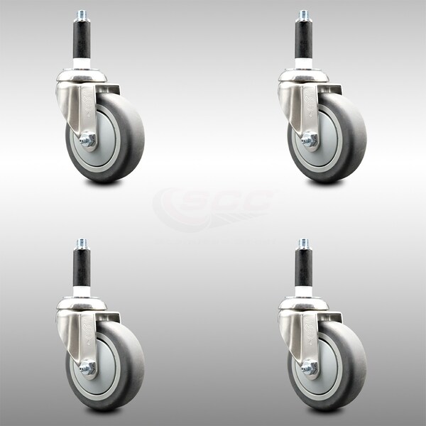 Service Caster 4 Inch 316SS Thermoplastic Rubber Swivel 3/4 Inch Expanding Stem Caster Set SCC-SS316EX20S414-TPRB-34-4 - main